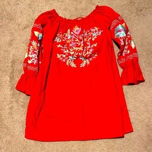 Free People Off Shoulder Embroidered Tunic Dress orange/red Size xs